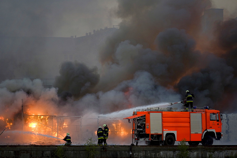 Fire at a paper warehouse, Kreuzberg, Berlin, Germany, Europe