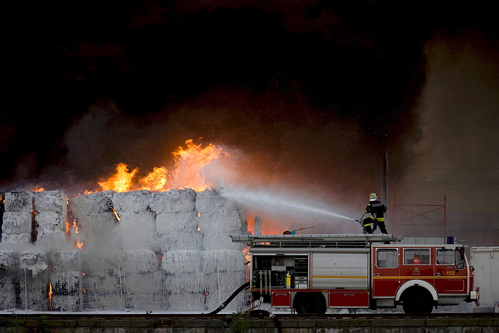 Fire at a paper warehouse, Kreuzberg, Berlin, Germany, Europe