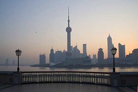 View from the Bund over the Huangpu River, Skyline of Pudong, Shanghai, China