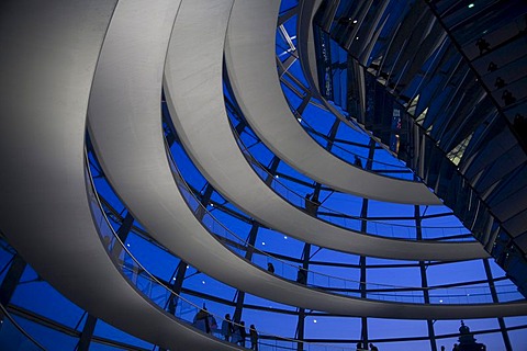 Lit dome on the rReichstag in the evening, Berlin, Germany, Europe