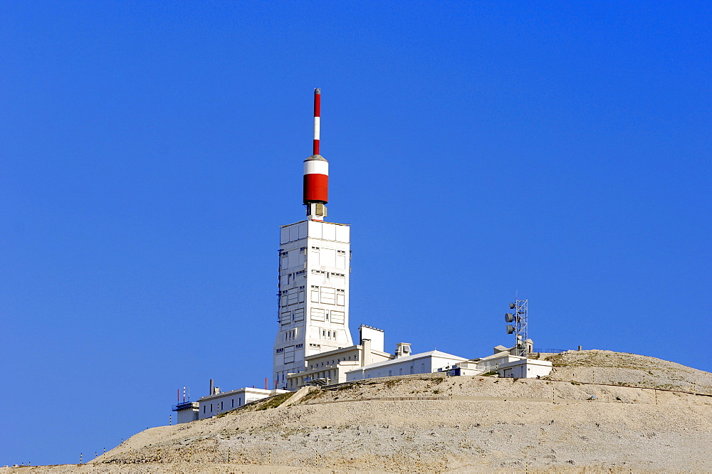 Tower of the weather station on the peak of Mont Ventoux, Provence, South of France, Europe