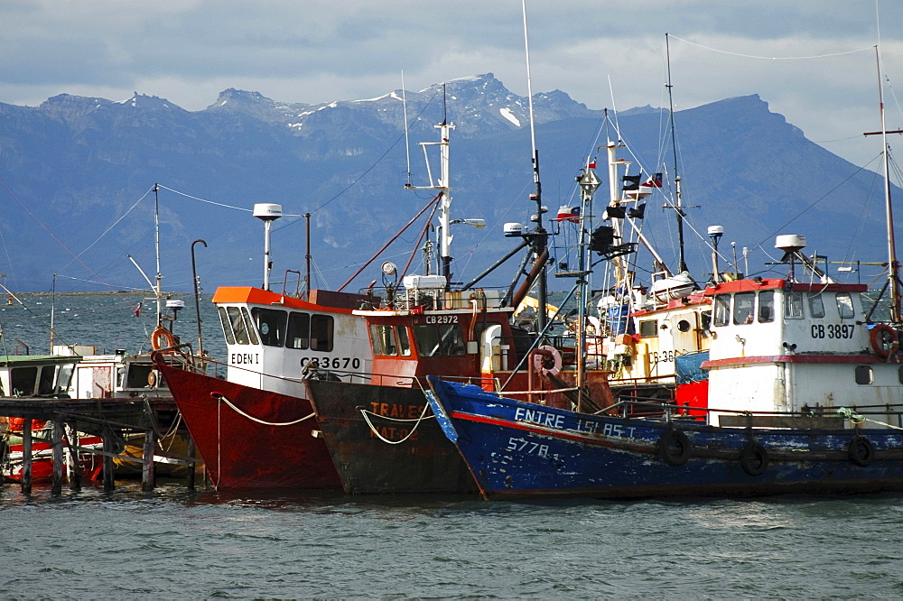 Ships in Ultima Esperanza Bay, Puerto Natales, Chile