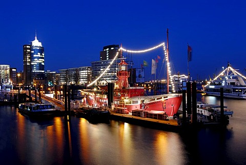 Hamburg Harbour with lightship in Hamburg, Germany