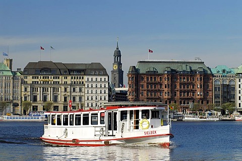 Lake Binnenalster and Alster boat in Hamburg, Germany