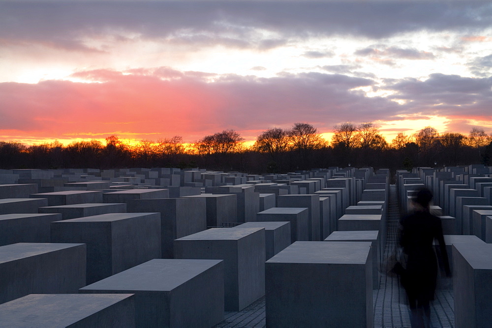 Memorial to the Murdered Jews of Europe (Holocaust Memorial) at sunset, central Berlin, Germany, Europe