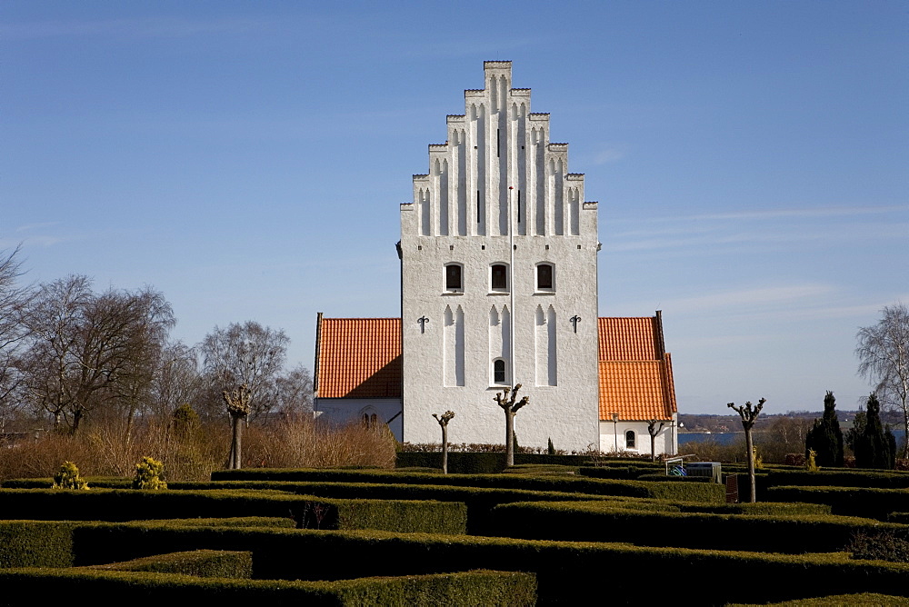 Typical Danish Church with stair tower, Rinkenaes, Denmark