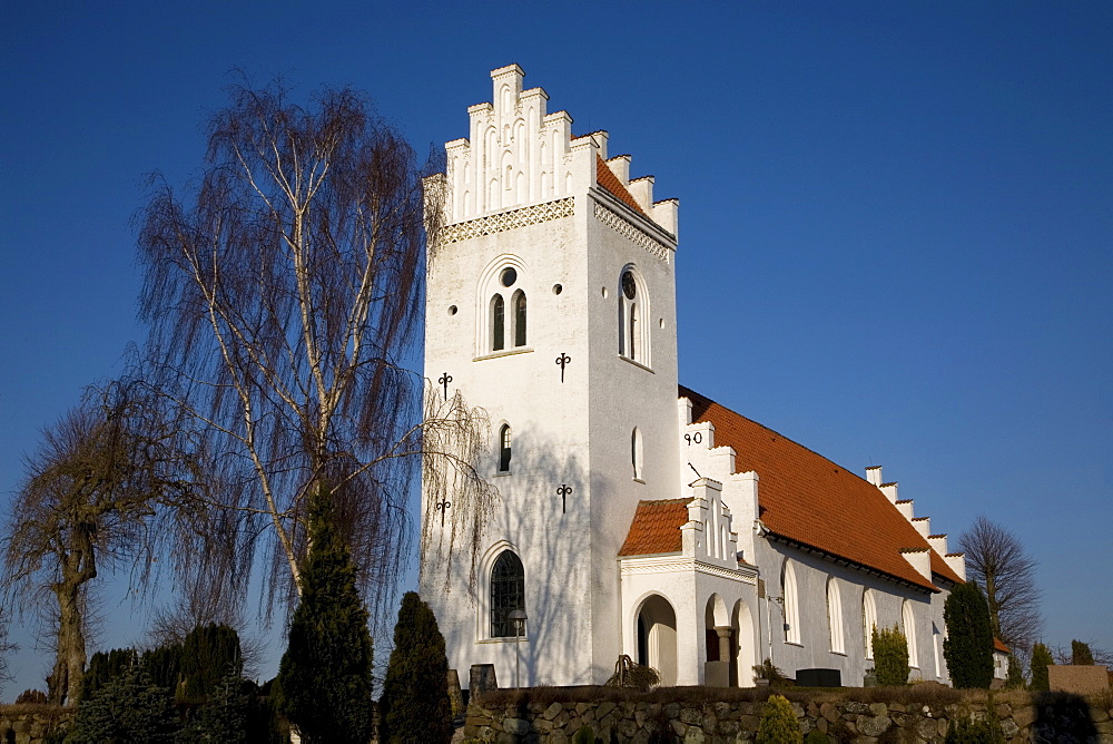 Typical Danish church with stair tower, Dybbol, South Jutland, Denmark