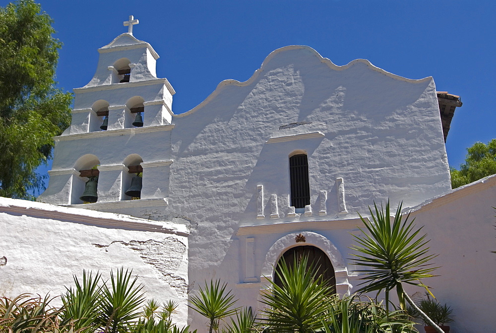 Basilica, front of Mission San Diego de Alcala, San Diego, California, USA