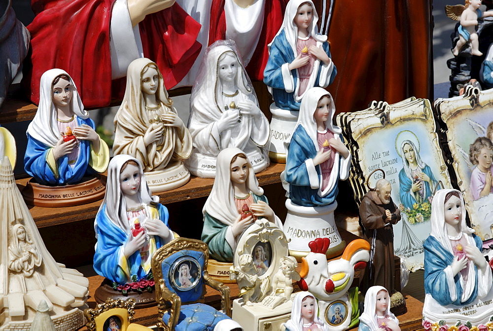 Souvenir shop, Madonna delle Lacrime Church, pilgrimage site in Syracuse, Sicily, Italy