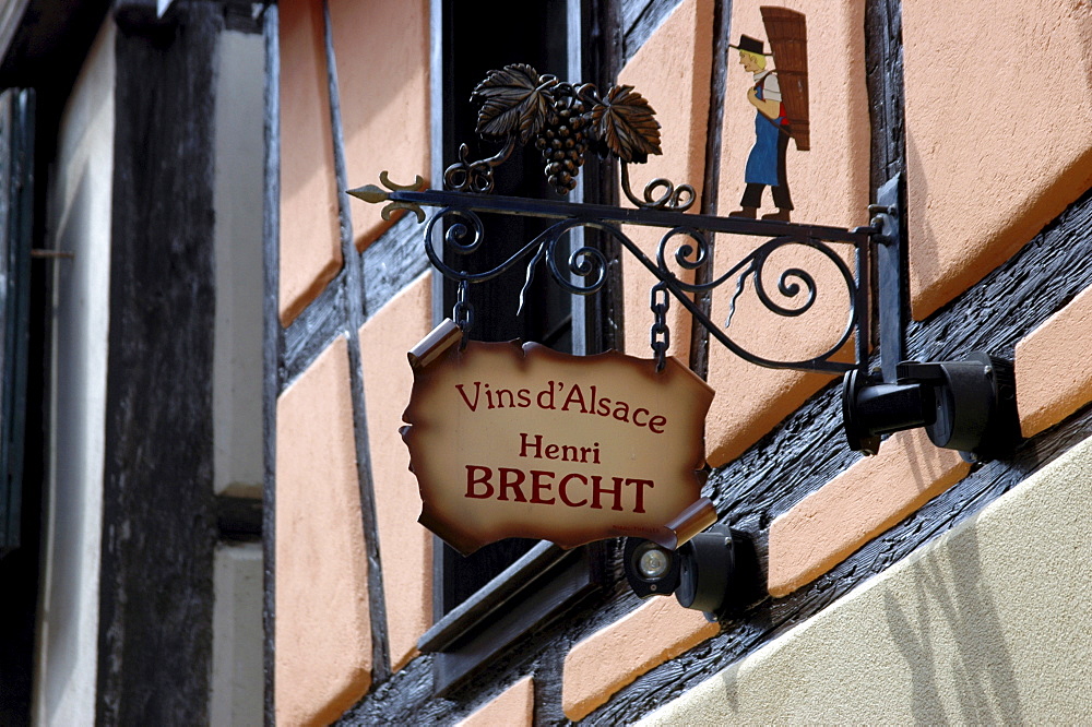 Vintner's store sign, Eguisheim, Alsace, France, Europe