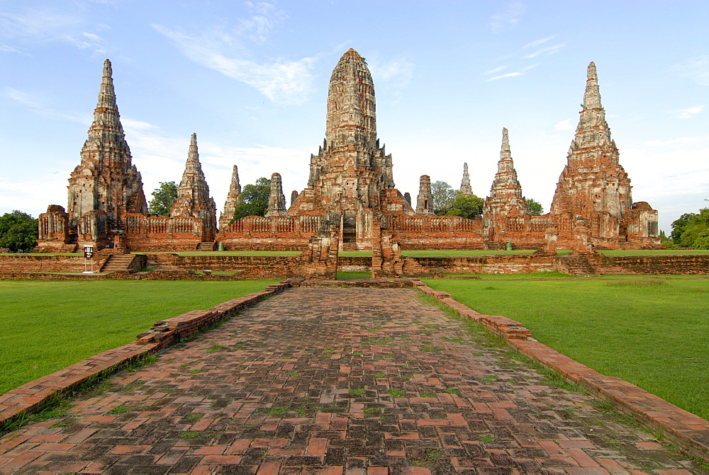 Towers rising above a temple, Wat Chai Wattanaram Temple, Ayutthaya, Thailand, Asia