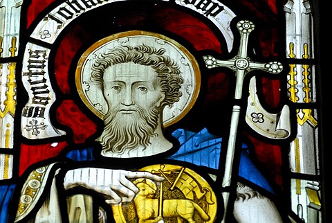 Saint in a church window, St. Andrew's Cathedral, Gothic cathedral, Wells, Mendip, Somerset, England, Great Britain, Europe