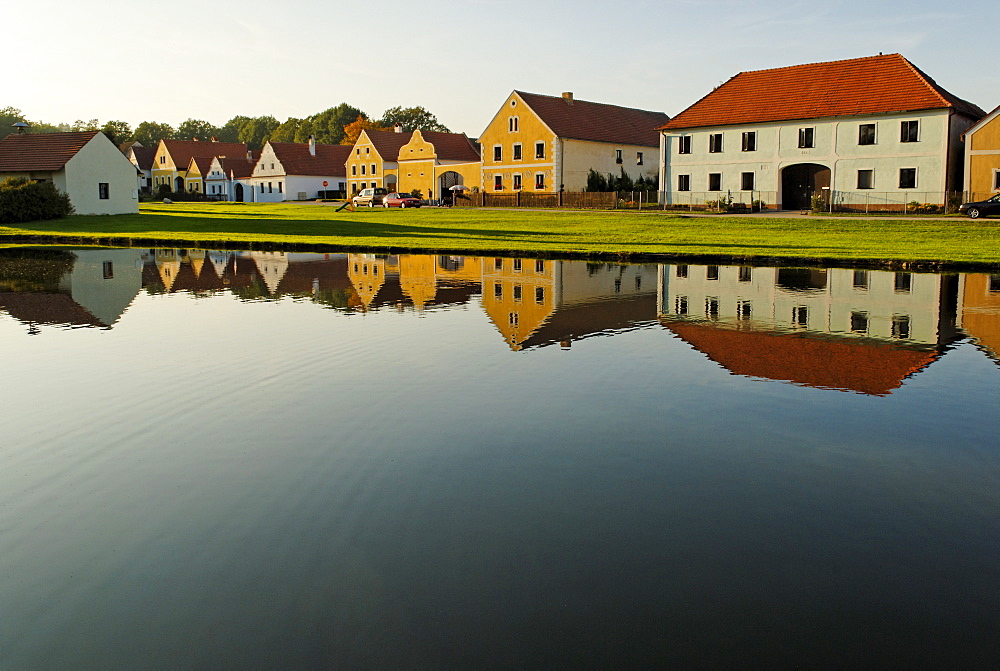 Village square and pond, Zabori, South Bohemia, Czech Republic, Czechia, Europe