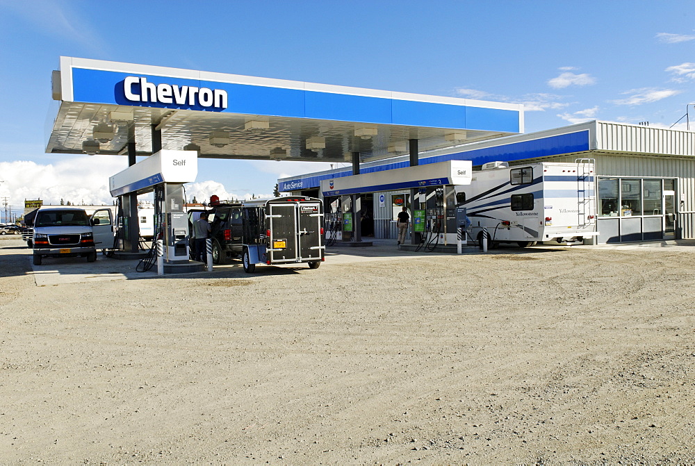 American Chevron gas station in Tok, Alaska Highway, Alaska, USA