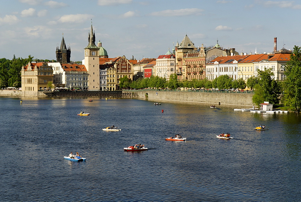 The bank of the Vltava river in the historic city centre, UNESCO World Heritage Site, Prague, Czech Republic, Czechia, Europe