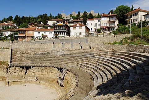 Ancient theatre in Ohrid on Lake Ohrid, UNESCO World Heritage Site, Macedonia, FYROM, Former Yugoslav Republic of Macedonia, Europe