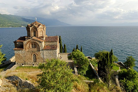 Byzantine church of Sveti Jovan, St John, from Kaneo on Lake Ohrid, UNESCO World Heritage Site, Macedonia, FYROM, Former Yugoslav Republic of Macedonia, Europe