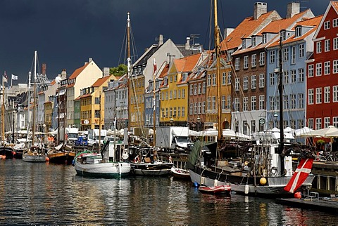 Historic boats in Nyhavn, Copenhagen, Denmark, Scandinavia, Europe