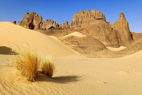 Rock formation in Tin Akachaker, Tassili du Hoggar, Wilaya Tamanrasset, Algeria, Sahara, North Africa