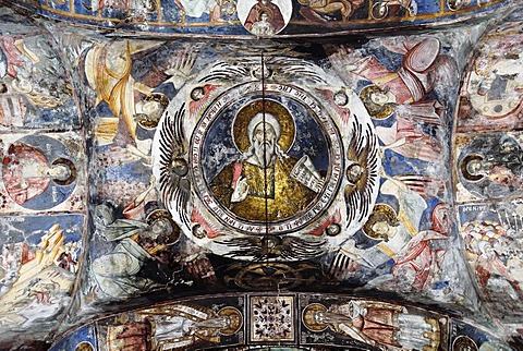 Medieval frescoes in St. Athanasius Church, Kisha e Shen Thanasit, Voskopoje, Albania, Balkan Range, Europe