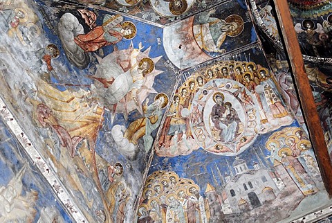 Medieval frescoes in St. Athanasius Church, Kisha e Shen Thanasit, Voskopoje, Albania, Balkan Range, Europe