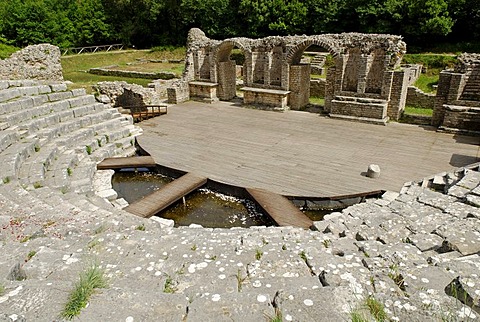 Ancient theatre in the ancient excavation site in Butrint, UNESCO World Heritage Site, Albania, the Balkans, Europe