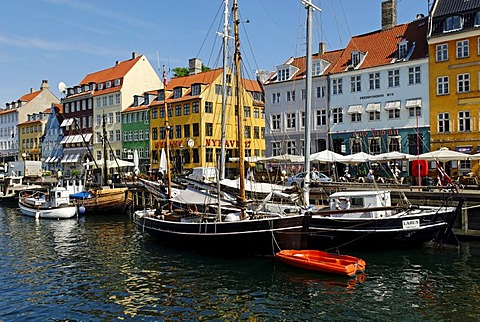 Historic boats, fishing smacks in Nyhavn, Copenhagen, Denmark, Scandinavia, Europe