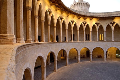 Gothic arcades, Castell de Bellver (Castle over Palma), Palma de Majorca, Majorca, Spain