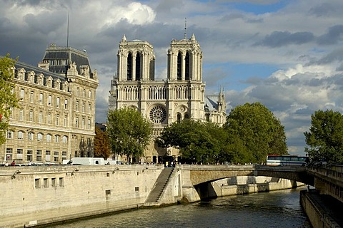 Ile de la cite, Seine, cathedral Notre-Dame, Paris, Ile-de-France, France