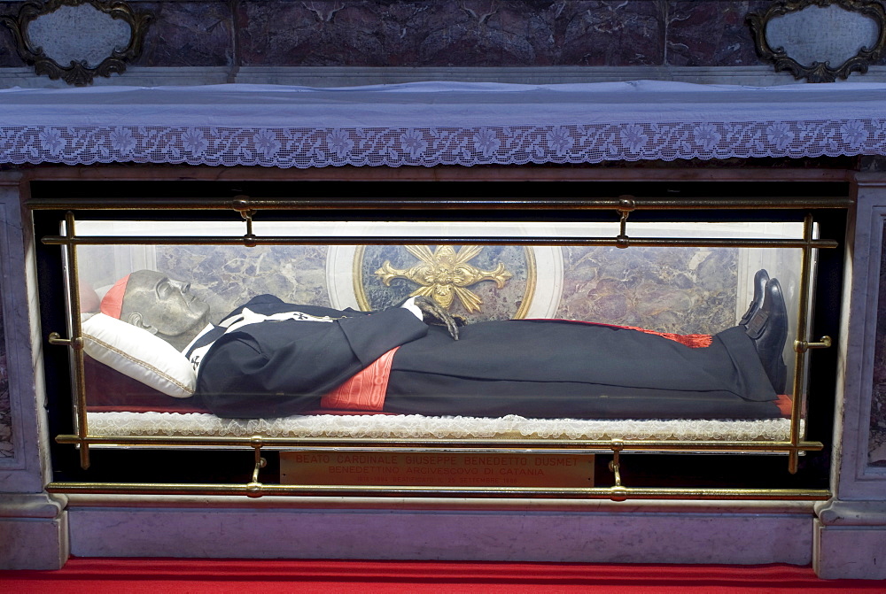 Tomb in the interior of the cathedral, Piazza del Duomo, Catania, Sicily, Italy