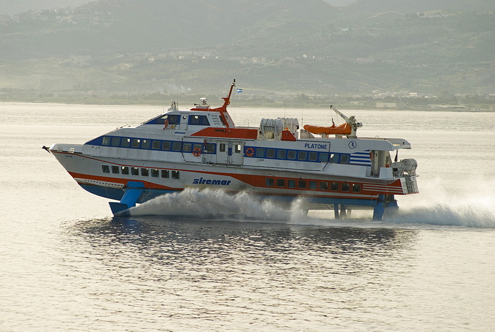 Speedboat ferry going to the Aeolian Islands (Lipari Islands), Sicily, Italy