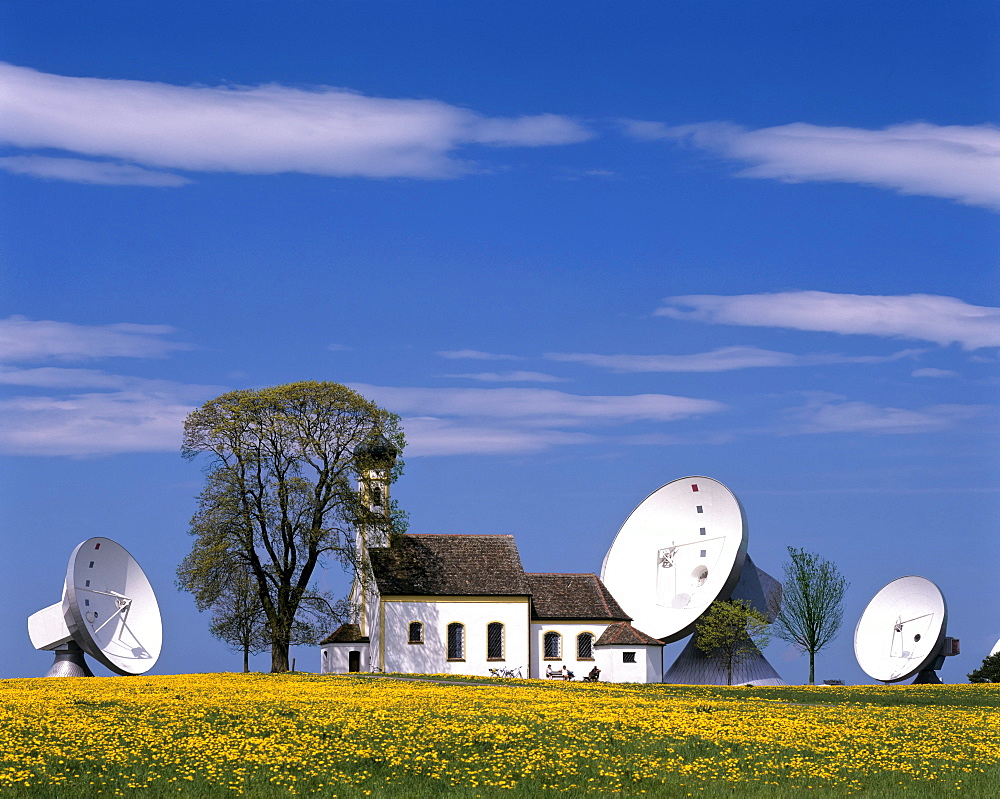 Antennas of the Satellite Earth Station Raisting, St Johann Chapel, Upper Bavaria, Bavaria, Germany