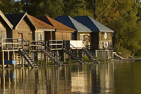 Boathouses at "Ammersee" lake, Bavaria, Germany