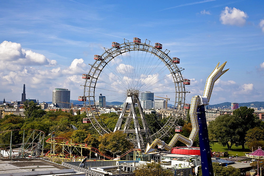 Look over the Viennese Prater with the Ferris wheel Vienna Austria