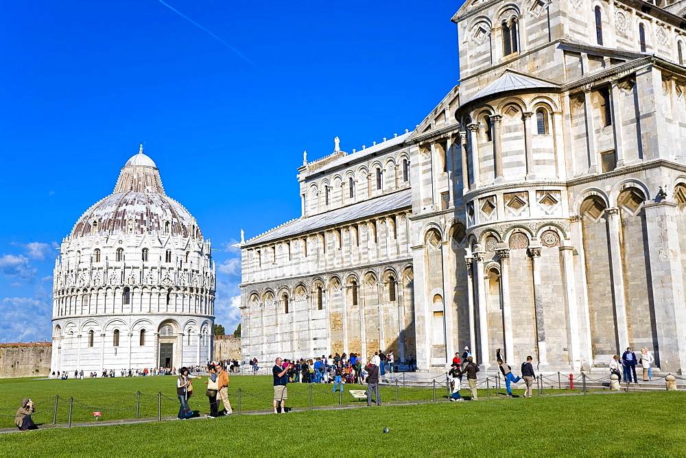 Baptistry and Cathedral Piazza dei Miracoli Pisa Tuscany Italy