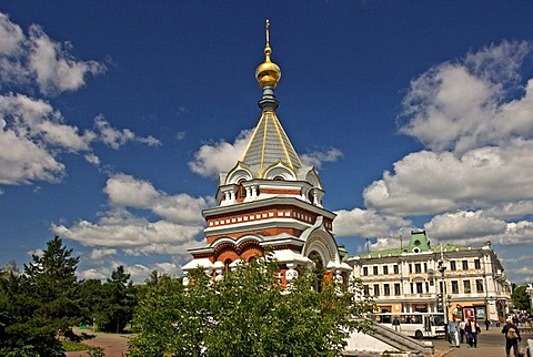 The Oldest Road of Town Lubinsky Prospekt, Stopping Road with old and beautiful Buildings and Townhouses, Omsk at the Rivers of Irtisch and Omka, Omsk, Sibiria, Russia, GUS, Europe,