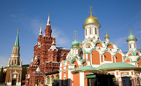 At the Red Square, Kazan Cathedral, in the back the Historical Museum and the Nikolaj Gate, Moscow, Russia, East Europe, Europe