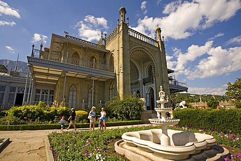 Park with Fountain at the Voroncov Palace, Jalta, Crimea, Ukraine, South-Easteurope, Europe,