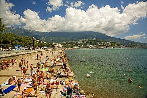 Public Beach for Bath, Promenade and Boardwalk of Jalta, Crimea, Ukraine, South-Easteurope, Europe,