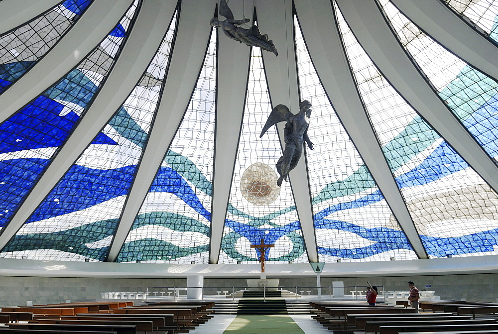 Inside the cathedral "Nossa senhora da Aparecida", Brasilia, Brazil. Architect: Oscar Niemeyer