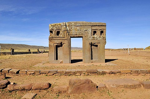 Gateway of the Sun, rear view, at Tihuanaku, UNESCO World Heritage Site, La Paz, Bolivia, South America