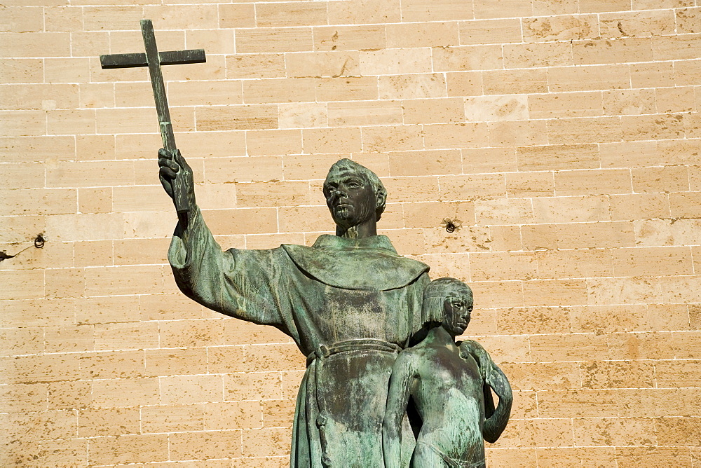 Palma de Mallorca, Fray Junipero Serra statue, founder of San Francisco CA. Balearic Islands, Spain Europe