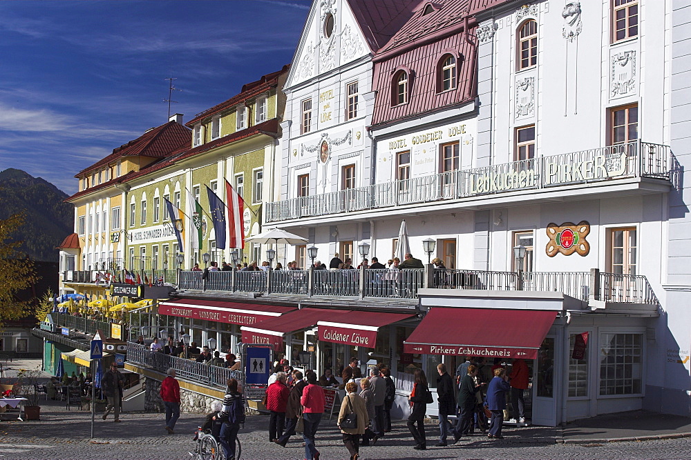 Restaurants on main square in Mariazell, Austria, Styria