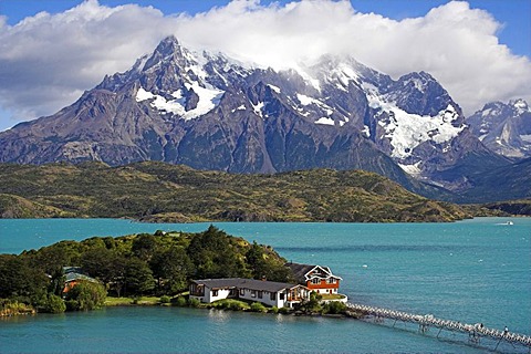 Hosteria Pehoe at Pehoe Lake, Torres del Paine National Park, Patagonia, Chile