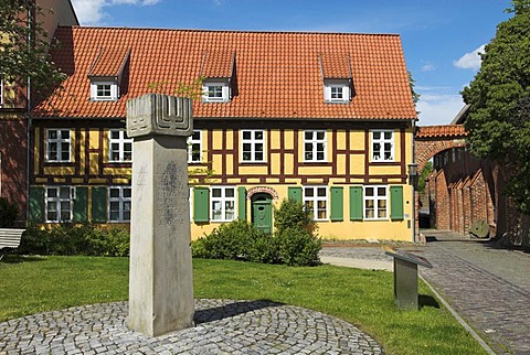 Monument stone for the cities jews, Johannis monastery, Hanseatic city of Stralsund, Mecklenburg Western Pomerania, Germany, Europe