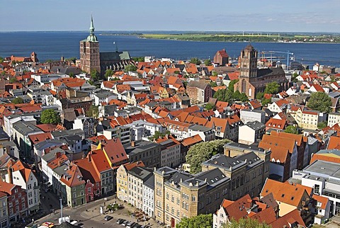 View from St. Mary's church, Hanseatic city of Stralsund, Mecklenburg Western Pomerania, Germany, Europe