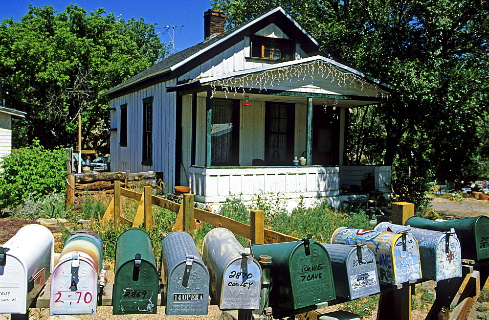 Mail boxes in Madrid, Turquoise trail, New Mexico, USA, America