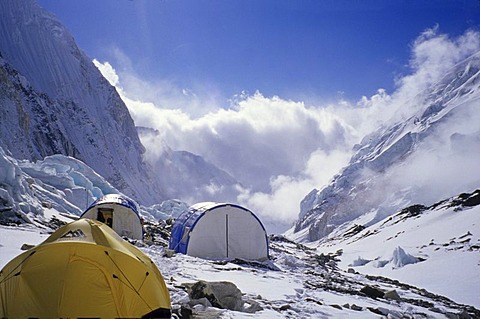 Tents in camp II, 2, 6500m, Western Cwm, Mount Everest, Himalaya, Nepal