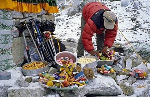 Sherpa at a Puja ceremony for the goddess Miyo Langsangma, Base Camp, 5300m, Mount Everest, Himalaya, Nepal