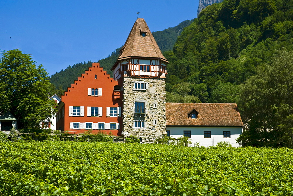 Red house, Vaduz, Liechtenstein, Europe